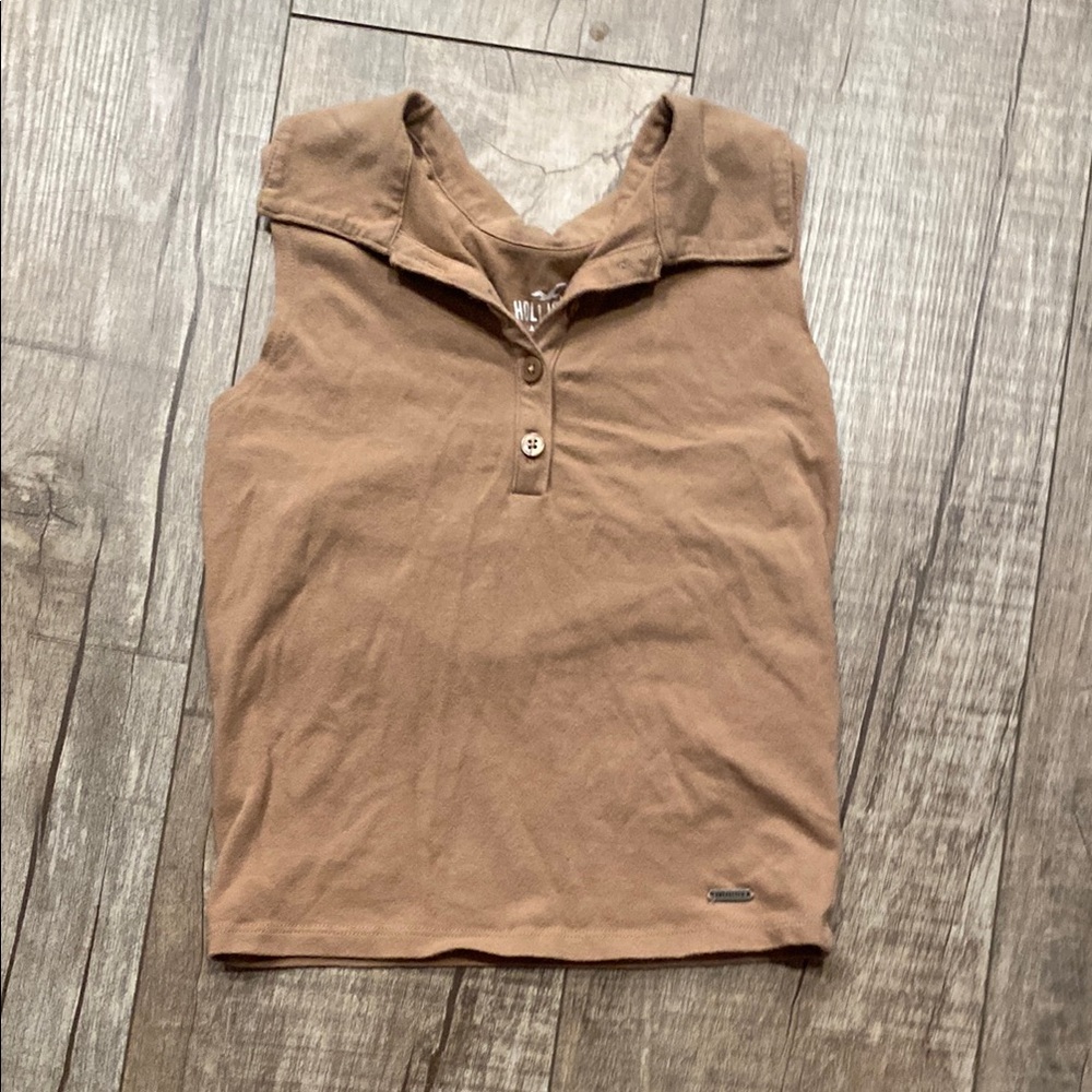 Hollister Tan Fitted Buttoned Polo Tank Top